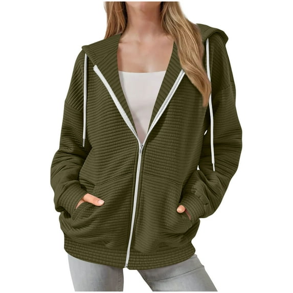 Womens Zip Up Hoodies Cozy Track Jackets Soft Casual Fall Fashion Lightweight Jackets with Pockets Sweatshirts Oversized Loose Trendy Long Sleeve Army Green M