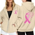 thumbnail image 1 of Womens Zip Up Hoodies Fitted Hoodie Gym Loungewear Look Women's Zip Up Hoodie Pullover Cancer Awareness Month Long Sleeve Pocket Drawstring Casual Sweatshirt For Everyday Wear, 1 of 6