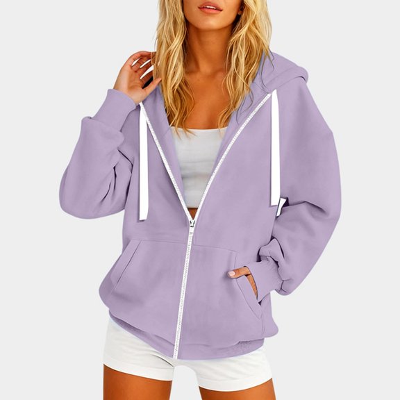 Womens Zip Up Hoodies Jackets Oversized Sweatshirts Fall Fashion Outfits 2025 Sweaters Winter Clothes Casual Hooded Sweatshirt With Zipper Pockets Lightweight And Stylish For And Autumn