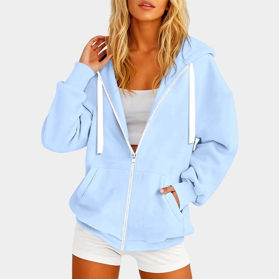 Womens Zip Up Hoodies Jackets Oversized Sweatshirts Fall Fashion Outfits 2025 Sweaters Winter Clothes Casual Hooded Sweatshirt With Zipper Pockets Lightweight And Stylish For And Autumn
