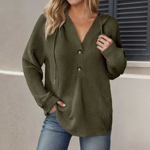 Womens Zip Up Hoodies Fleece Jackets Oversized Sweatshirts Fall Fashion Outfits 2025 Sweaters Winter Clothes Ladies' European And Knitted Drawstring Button V Neck Long Sleeved Hoodie