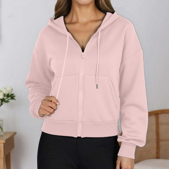 Womens Zip Up Hoodies Jackets Oversized Sweatshirts Fall Fashion Outfits 2025 Sweaters Winter Clothes A Short Long Sleeved Hooded Sweatshirt With High Pockets And Full Zippers For Women