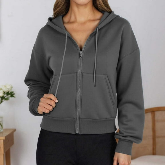 Womens Zip Up Hoodies Jackets Oversized Sweatshirts Fall Fashion Outfits 2025 Sweaters Winter Clothes A Short Long Sleeved Hooded Sweatshirt With High Pockets And Full Zippers For Women
