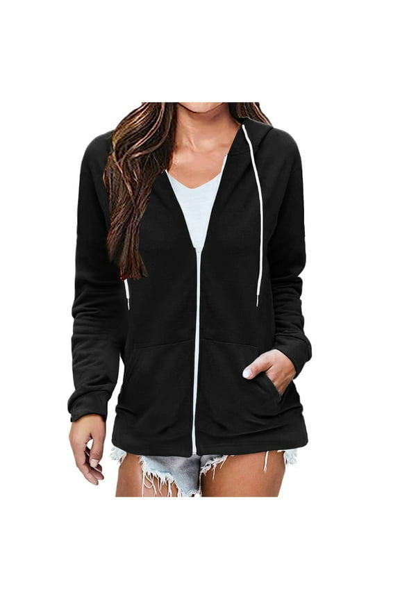 Womens Zip Up Hoodies Lightweight Casual Hooded Jacket Long Sleeve Sweatshirt Jacket Sweater with Pocket Spring Fall Cardigan Loose Sweat Top Trendy Outfits Athletic Wear black XL