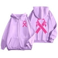 thumbnail image 1 of Womens Zip Up Hoodies Oversized Sweatshirt Long Sleeve Pink Ribbon Printed Fall Fashion Outfits 2025 Casual Waffle Hooded Tops with Pockets (Purple, XXXL), 1 of 5