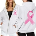 thumbnail image 1 of Womens Zip Up Hoodies with Pink Ribbon Printed Cancer Awareness Tunic Sweatshirts Long Sleeve Track Jackets with Pockets Fall Winter Tops (White, XL), 1 of 6