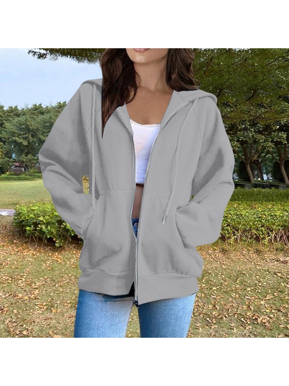 Womens Zip Up Hoodies Sweatshirt for Women Fleece Zip Up Women The Comfy Full Zip Jackets for Women Comfort Colors Soft Full Zip Hoodie Plus Size Fall Outfits Cardigan Sweaters Grey XXL