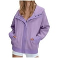 thumbnail image 1 of Womens Zip Up Hoodies Sweatshirts Oversized Cozy Track Jackets Lightweight Jackets with Pockets Loose Trendy Long Sleeve Fall Fashion Corduroy Casual Purple M, 1 of 7
