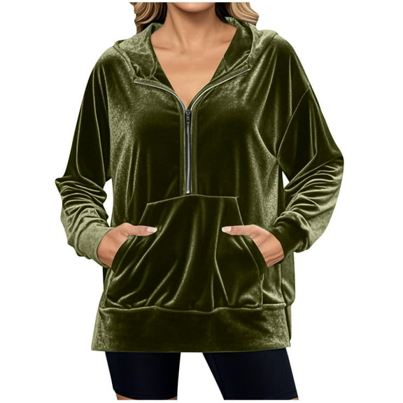 Womens Zip Up Hoodies Sweatshirts Oversized Cozy Track Jackets Lightweight Jackets with Pockets Loose Trendy Long Sleeve Soft Casual Fall Fashion Army Green L