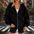 thumbnail image 1 of Womens Zip Up Jackets Spring Casual Solid Color Loose Long Sleeve Outerwear Oversized Lightweight Soft Vintage Fashion Warm Basic Suede Jacket with Pockets Fall Winter, 1 of 7