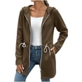 thumbnail image 1 of Womens Zip up Long Hoodie - Lightweight Soft Fleece Front Zipper Hooded Jackets with Side Pockets Tie Waist Loose Casual Long Sleeve Winter Coats Brown XXL, 1 of 7
