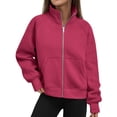 thumbnail image 1 of Womens Zip up Sweatshirt, Stand Collar Fleece Jackets No Hood, Lightweight Casual Solid Color Long Sleeve Zipper Front Fall Jackets with Pockets B-Pinky S, 1 of 9