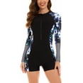 thumbnail image 1 of Womens Zip Up Swimsuits One Piece Boyleg Rash Guard Long Sleeve Print Full Bodysuit Quick Dry Surfing Training Swimwear Boyshort Summer Holiday Rashguard, 1 of 6