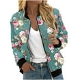 thumbnail image 1 of Womens Zip Up Bomber Jackets Casual Lightweight Fall Outerwear Floral Print Long Sleeve Travel Coat with Pocket (2XL, Blue 02), 1 of 5