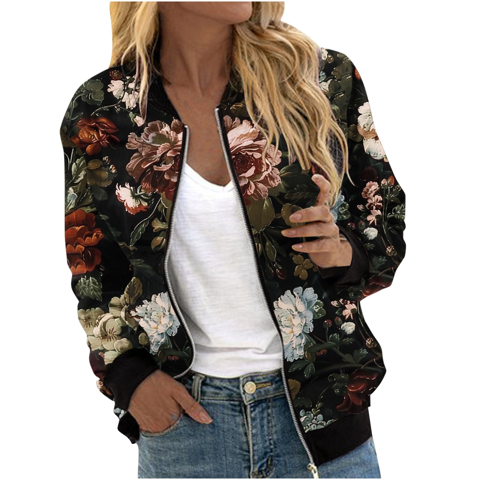 Womens Zip Up Bomber Jackets Casual Lightweight Fall Outerwear