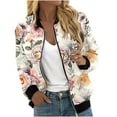 thumbnail image 1 of Womens Zip Up Bomber Jackets Casual Lightweight Fall Outerwear Floral Print Long Sleeve Travel Coat with Pocket (S, Beige), 1 of 5