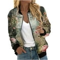 thumbnail image 1 of Womens Zip Up Bomber Jackets Casual Lightweight Fall Outerwear Floral Print Long Sleeve Travel Coat with Pocket (S, Green 01), 1 of 5
