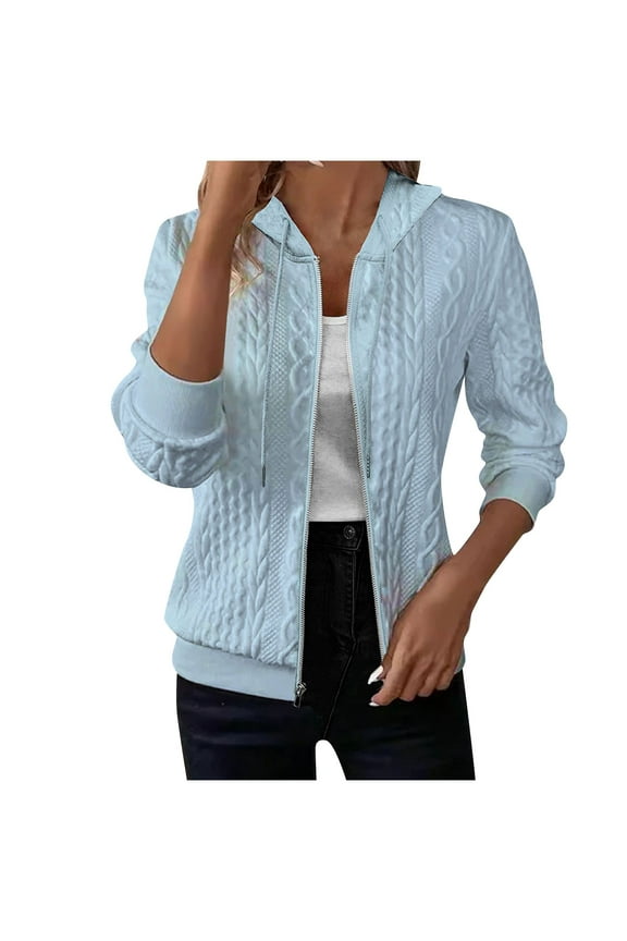 Womens Zip Up Cardigan Sweater Cable Knit Hoodie Coat Long Sleeve Jackets Oversized Outwear Drawstring Sweatshirts
