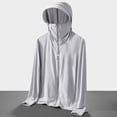 thumbnail image 1 of Womens Zip Up Full Face Cover Hood Jacket Drawstring Long Sleeve Loose Lightweight Outdoor Coat with Side Pockets Silver 4XL, 1 of 3