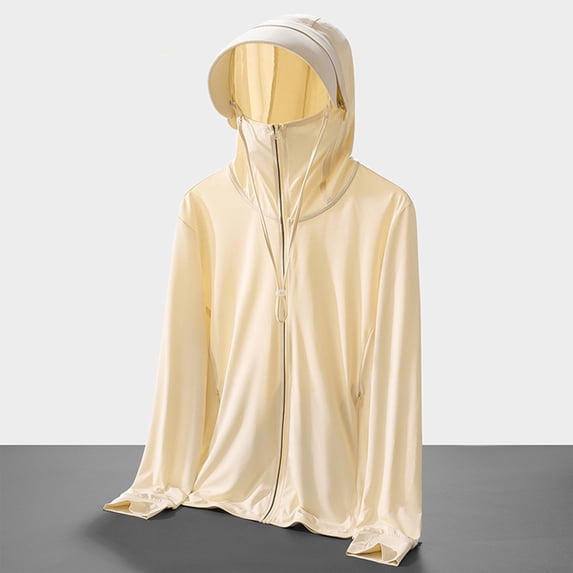 Womens Zip Up Full Face Cover Hood Jacket Drawstring Long Sleeve Loose Lightweight Outdoor Coat with Side Pockets Yellow L