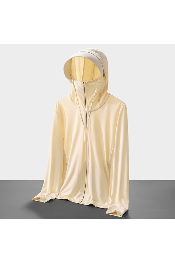 Womens Zip Up Full Face Cover Hood Jacket Drawstring Long Sleeve Loose Lightweight Outdoor Coat with Side Pockets Yellow M