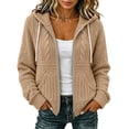 Womens Zip Up Hooded Jacket Loose Casual Knit Outerwear with Textured ...