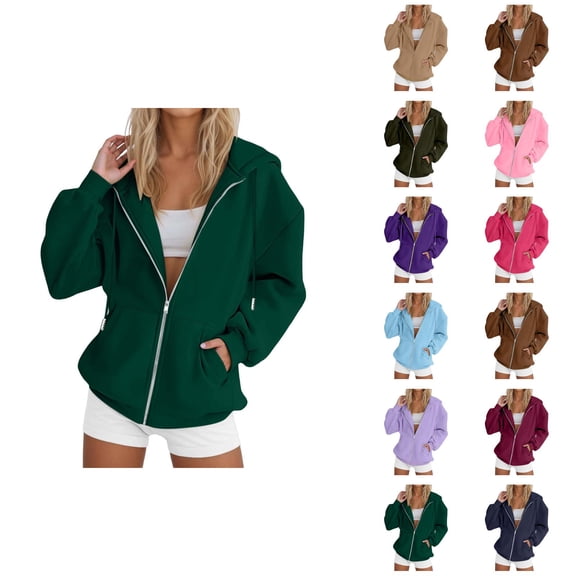 Womens Zip Up Hoodie 2026 Fall Winter Basic Long Sleeve Casual Hooded Sweatshirt with Pockets Jacket Coat Outerwear
