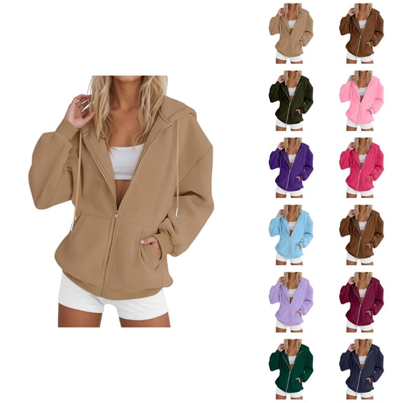Womens Zip Up Hoodie 2026 Fall Winter Basic Long Sleeve Casual Hooded Sweatshirt with Pockets Jacket Coat Outerwear