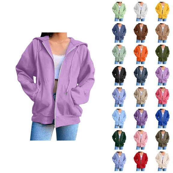 Womens Zip Up Hoodie 2026 Fall Winter Casual Long Sleeve Basic Hoodie Sweatshirt with Pockets Jacket Coat Outerwear