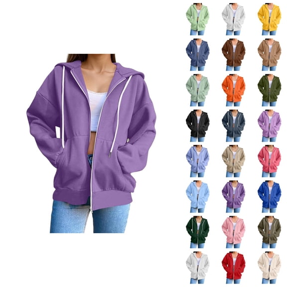 Womens Zip Up Hoodie 2026 Fall Winter Casual Long Sleeve Basic Hoodie Sweatshirt with Pockets Jacket Coat Outerwear