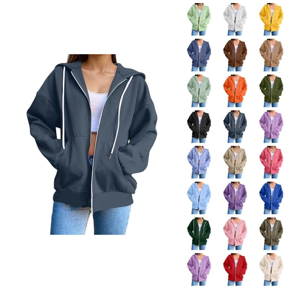 Womens Zip Up Hoodie 2026 Fall Winter Casual Long Sleeve Basic Hoodie Sweatshirt with Pockets Jacket Coat Outerwear