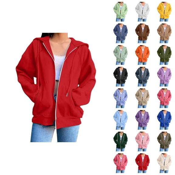 Womens Zip Up Hoodie 2026 Fall Winter Casual Long Sleeve Basic Hoodie Sweatshirt with Pockets Jacket Coat Outerwear