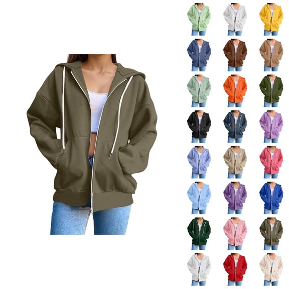 Womens Zip Up Hoodie 2026 Fall Winter Casual Long Sleeve Basic Hoodie Sweatshirt with Pockets Jacket Coat Outerwear