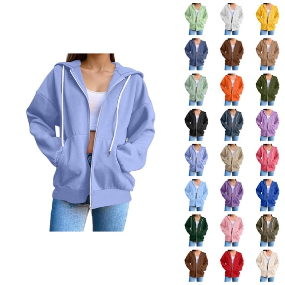 Womens Zip Up Hoodie 2026 Fall Winter Casual Long Sleeve Basic Hoodie Sweatshirt with Pockets Jacket Coat Outerwear