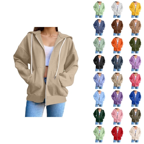 Womens Zip Up Hoodie 2026 Fall Winter Casual Long Sleeve Basic Hoodie Sweatshirt with Pockets Jacket Coat Outerwear
