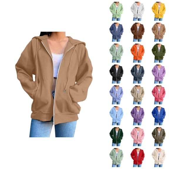 Womens Zip Up Hoodie 2026 Fall Winter Casual Long Sleeve Basic Hoodie Sweatshirt with Pockets Jacket Coat Outerwear