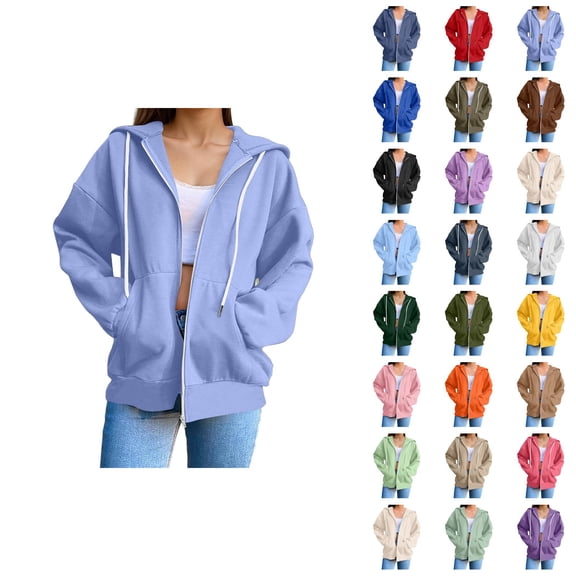 Womens Zip Up Hoodie 2026 Fall Winter Fashion Long Sleeve Basic Hoodie Sweatshirt with Pockets Jacket Coat Outerwear