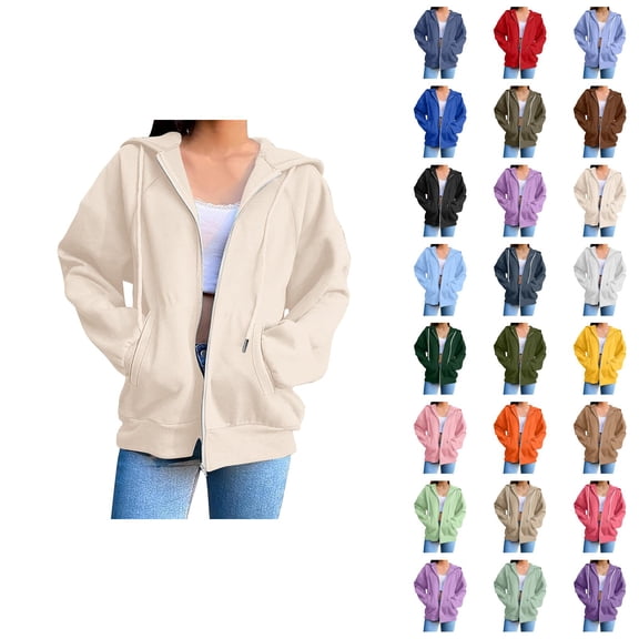Womens Zip Up Hoodie 2026 Fall Winter Fashion Long Sleeve Basic Hoodie Sweatshirt with Pockets Jacket Coat Outerwear
