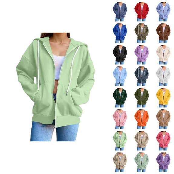 Womens Zip Up Hoodie 2026 Fall Winter Fashion Long Sleeve Basic Hoodie Sweatshirt with Pockets Jacket Coat Outerwear