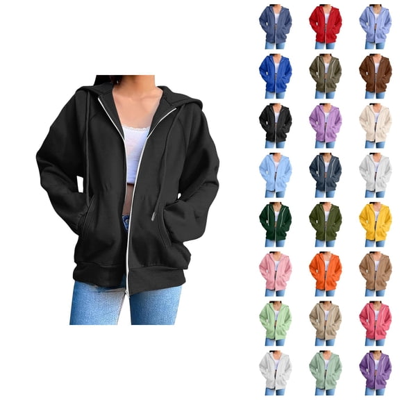 Womens Zip Up Hoodie 2026 Fall Winter Fashion Long Sleeve Basic Hoodie Sweatshirt with Pockets Jacket Coat Outerwear