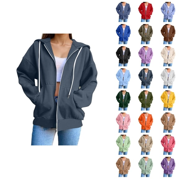 Womens Zip Up Hoodie 2026 Fall Winter Fashion Long Sleeve Basic Hoodie Sweatshirt with Pockets Jacket Coat Outerwear