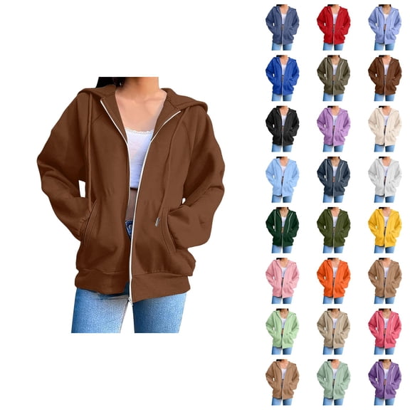 Womens Zip Up Hoodie 2026 Fall Winter Fashion Long Sleeve Basic Hoodie Sweatshirt with Pockets Jacket Coat Outerwear