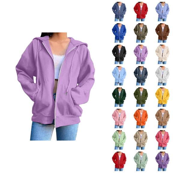 Womens Zip Up Hoodie 2026 Fall Winter Fashion Long Sleeve Basic Hoodie Sweatshirt with Pockets Jacket Coat Outerwear