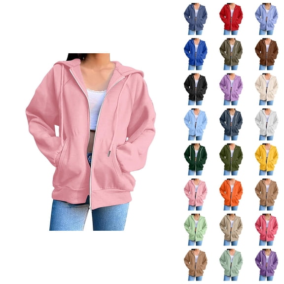 Womens Zip Up Hoodie 2026 Fall Winter Fashion Long Sleeve Basic Hoodie Sweatshirt with Pockets Jacket Coat Outerwear