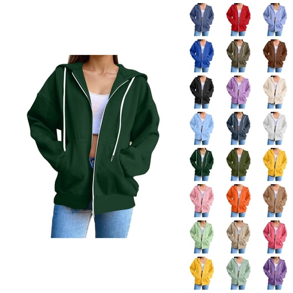 Womens Zip Up Hoodie 2026 Fall Winter Fashion Long Sleeve Basic Hoodie Sweatshirt with Pockets Jacket Coat Outerwear
