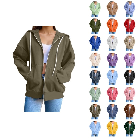 Womens Zip Up Hoodie 2026 Fall Winter Trendy Long Sleeve Plain Hoodie Sweatshirt Jacket Coat Outerwear with Pockets