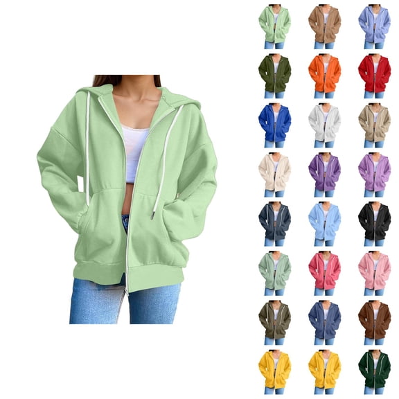 Womens Zip Up Hoodie 2026 Fall Winter Trendy Long Sleeve Plain Hoodie Sweatshirt Jacket Coat Outerwear with Pockets