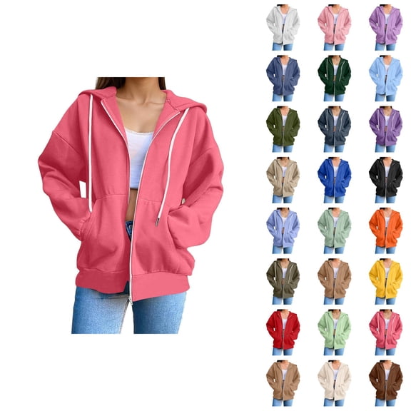 Womens Zip Up Hoodie 2026 Fall Winter Trendy Long Sleeve Plain Hoodie Sweatshirt Jacket Coat Outerwear with Pockets