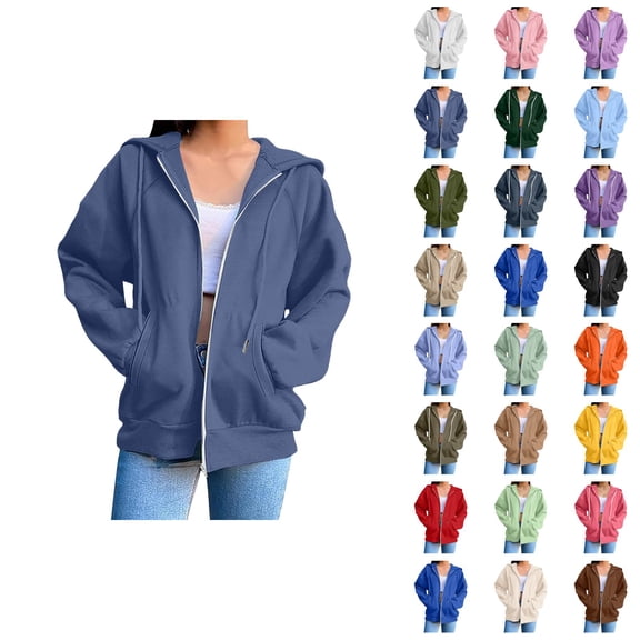 Womens Zip Up Hoodie 2026 Fall Winter Trendy Long Sleeve Plain Hoodie Sweatshirt Jacket Coat Outerwear with Pockets