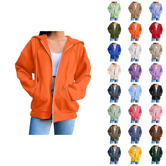 Womens Zip Up Hoodie 2026 Fall Winter Trendy Long Sleeve Plain Hoodie Sweatshirt Jacket Coat Outerwear with Pockets